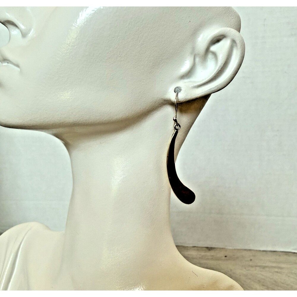 Vintage Sterling Silver 925 Long Thin Curved Drop Dangle Earrings Modernist